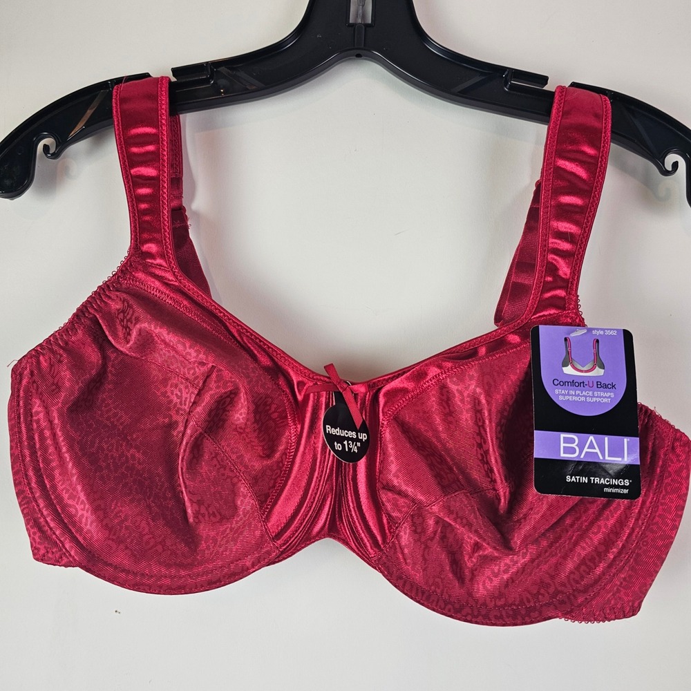 Bali Satin Tracings Minimizer Bra 3562 Red Leopard Jacquard 36C Comfort-U Back